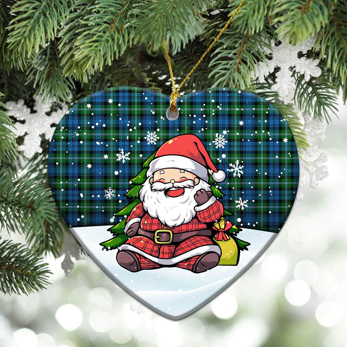Lyon Tartan Christmas Ceramic Ornament - Scottish Santa Style