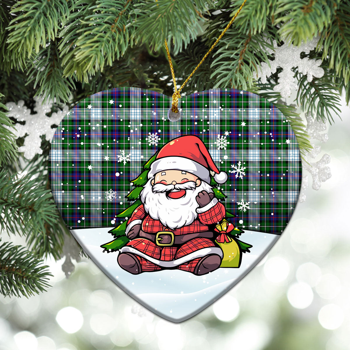 MacKenzie Dress Modern Tartan Christmas Ceramic Ornament - Scottish Santa Style