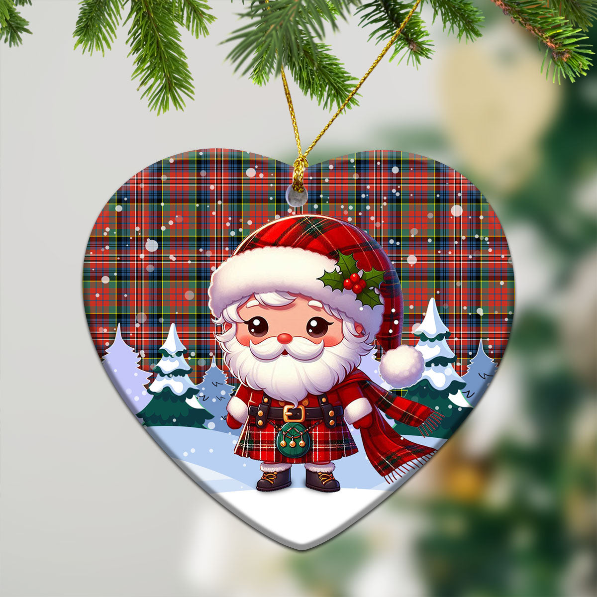 MacPherson Ancient Tartan Christmas Ceramic Ornament - Santa Claus In Kilt Style