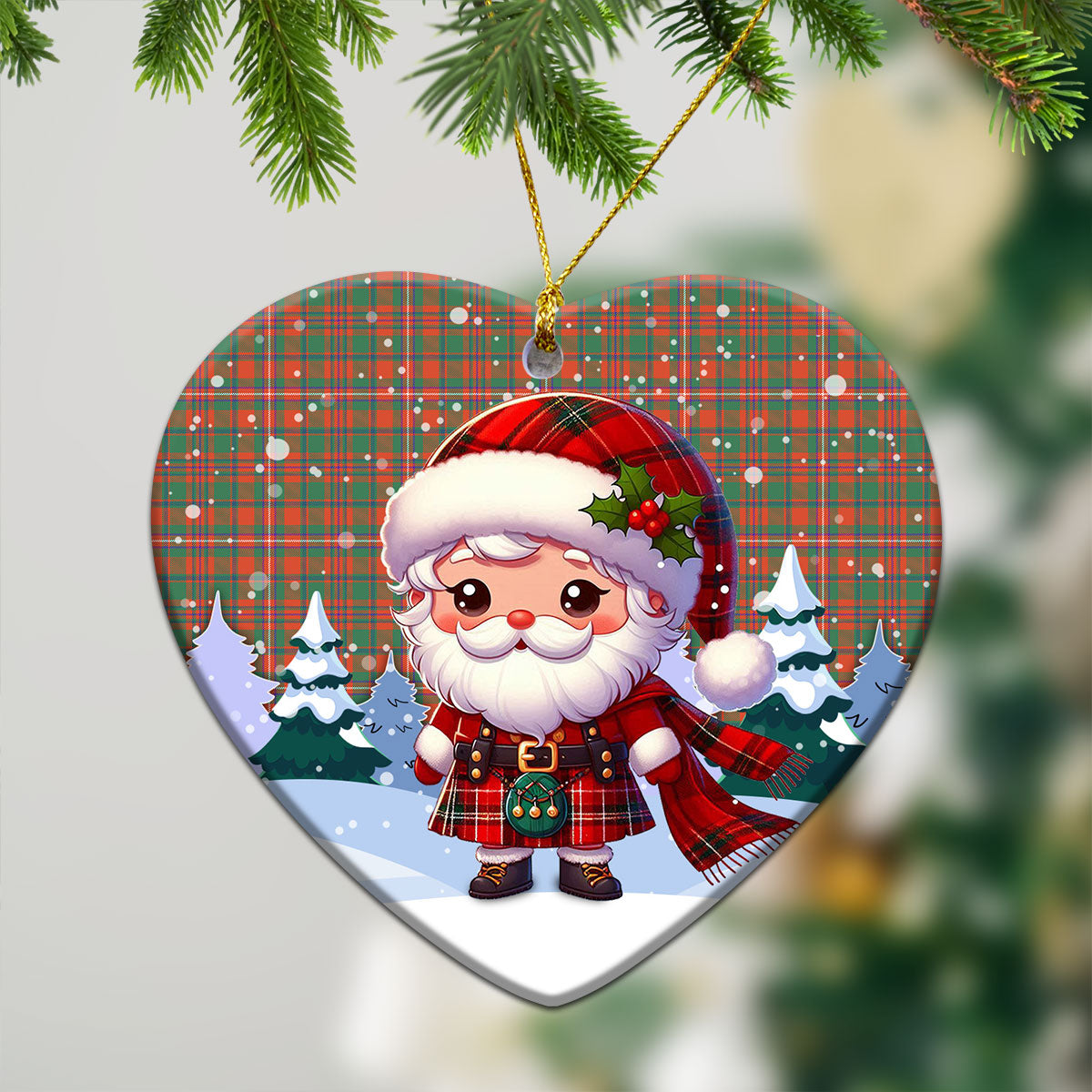 McKinnon Ancient Tartan Christmas Ceramic Ornament - Santa Claus In Kilt Style