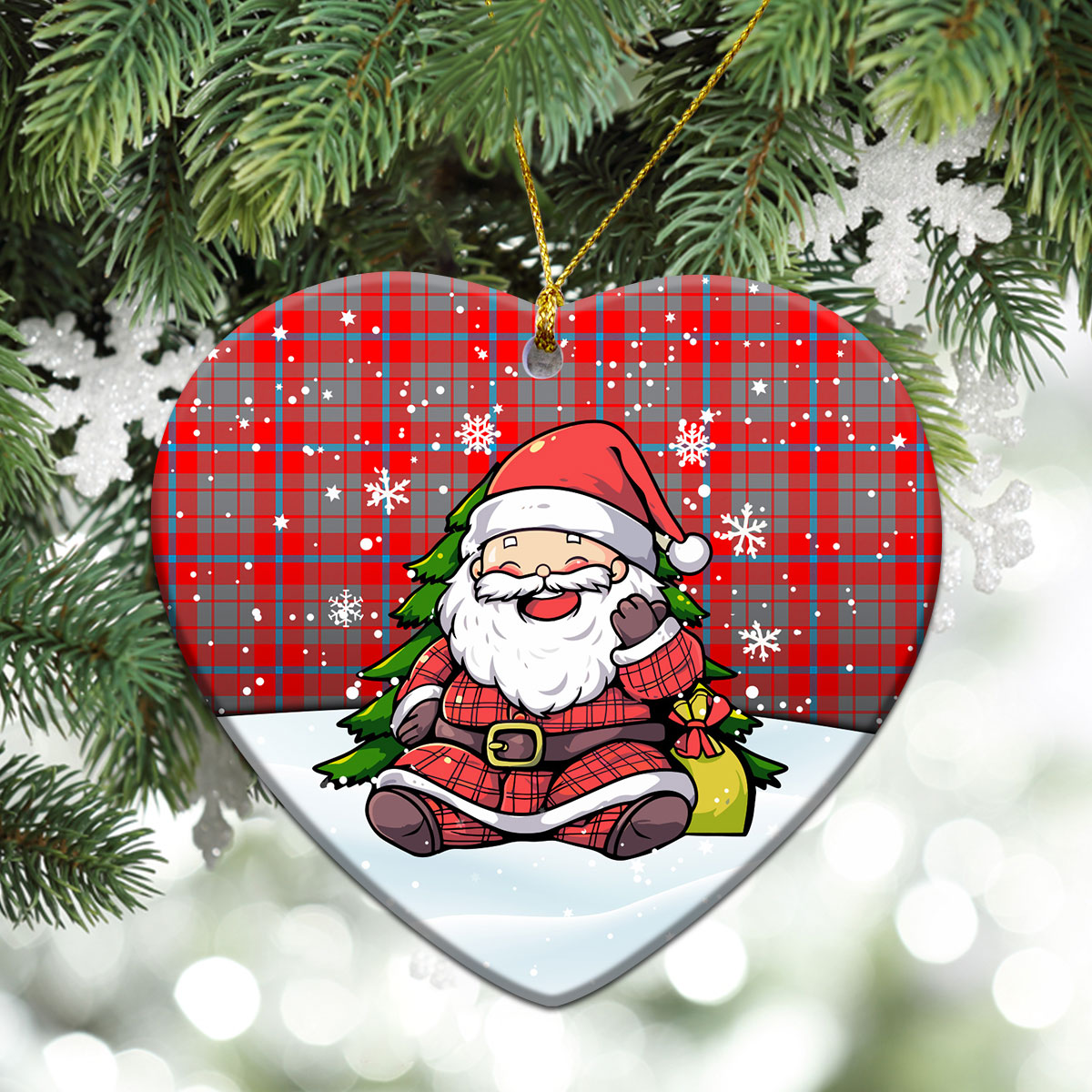 Moubray Tartan Christmas Ceramic Ornament - Scottish Santa Style