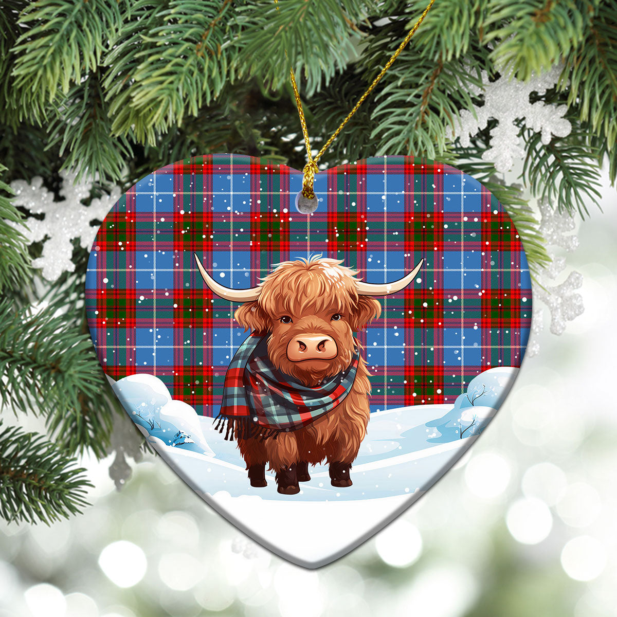 Newton Tartan Christmas Ceramic Ornament - Highland Cows Snow Style