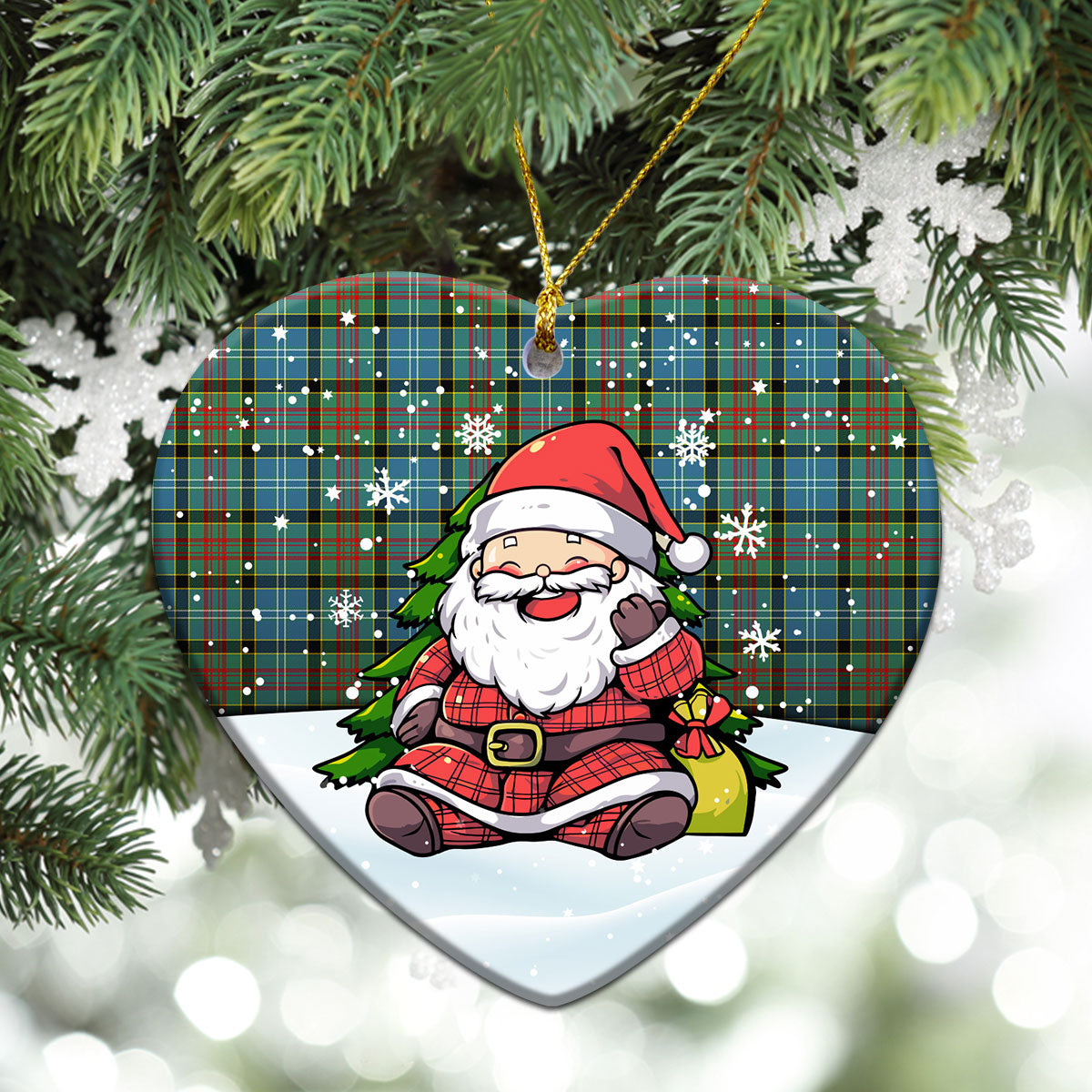 Porterfield Tartan Christmas Ceramic Ornament - Scottish Santa Style
