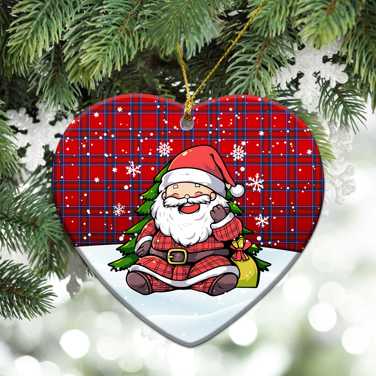 Rait Tartan Christmas Ceramic Ornament - Scottish Santa Style