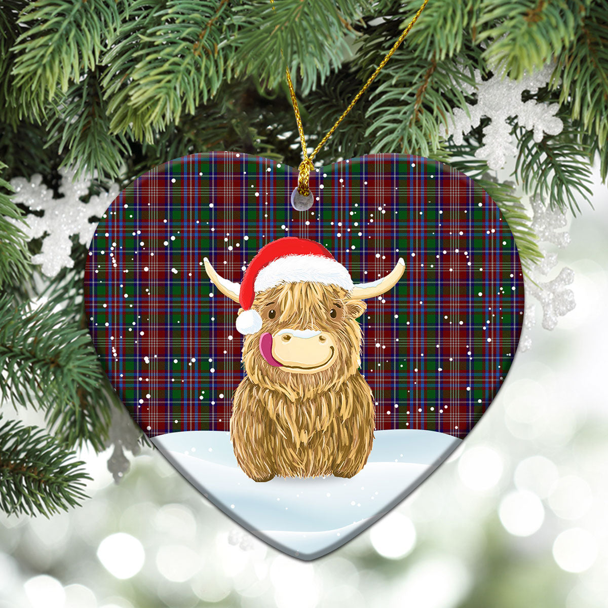 Ritchie Tartan Christmas Ceramic Ornament - Highland Cows Style