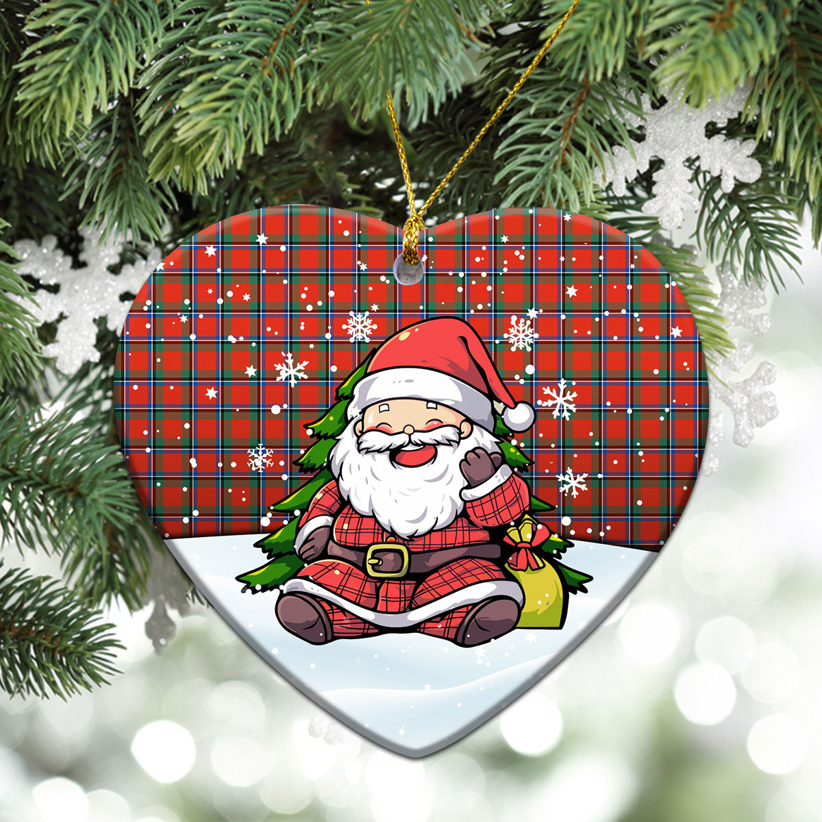 Sinclair Ancient Tartan Christmas Ceramic Ornament - Scottish Santa Style