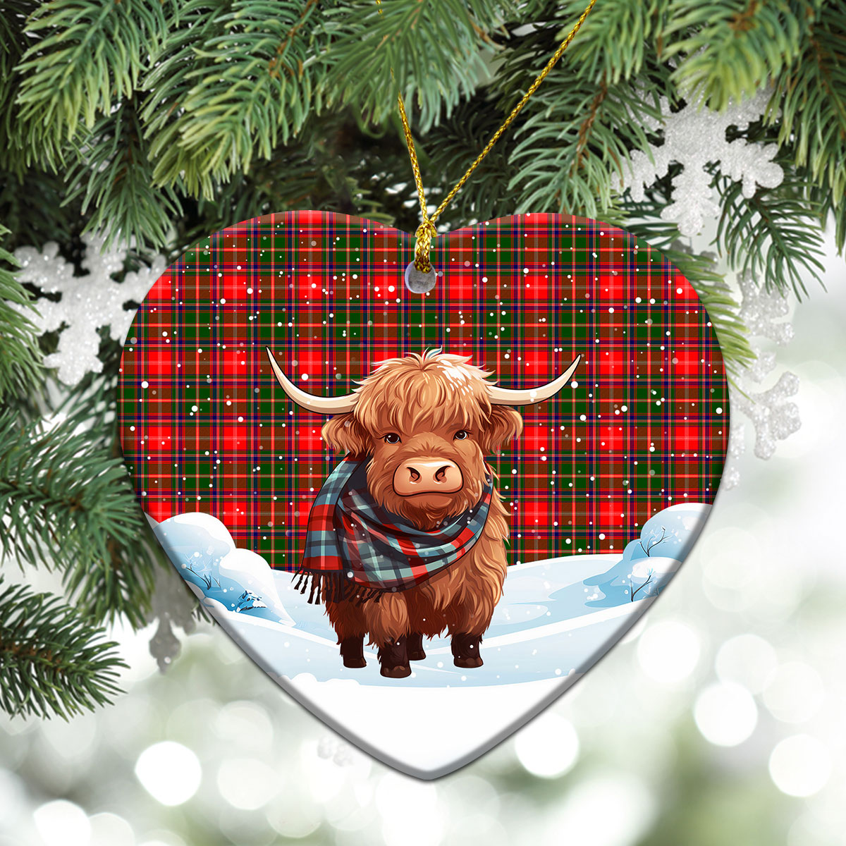 Somerville Tartan Christmas Ceramic Ornament - Highland Cows Snow Style