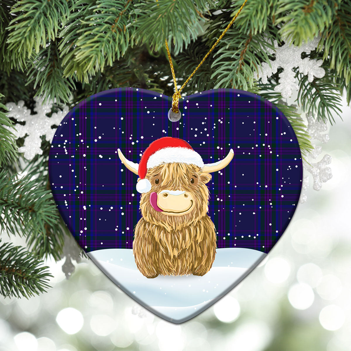 Spirit of Scotland Tartan Christmas Ceramic Ornament - Highland Cows Style