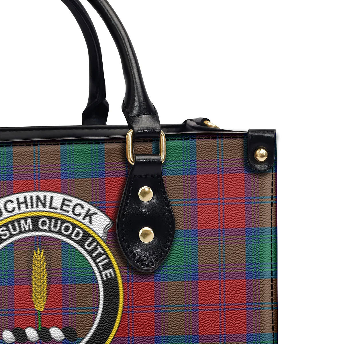 Auchinleck Tartan Crest Leather Handbag