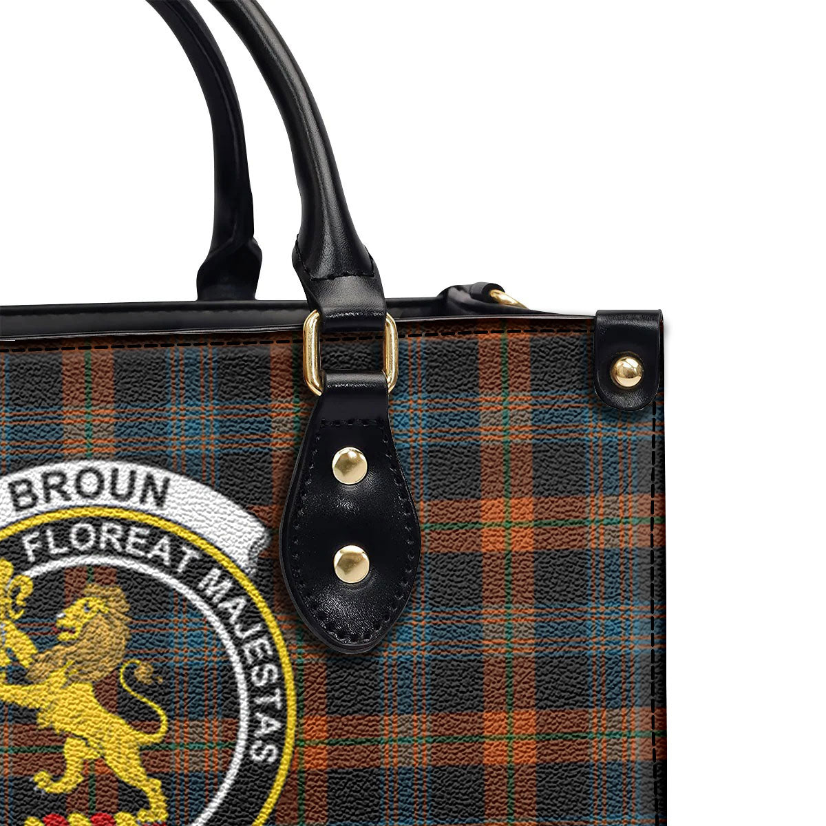 Broun Ancient Tartan Crest Leather Handbag