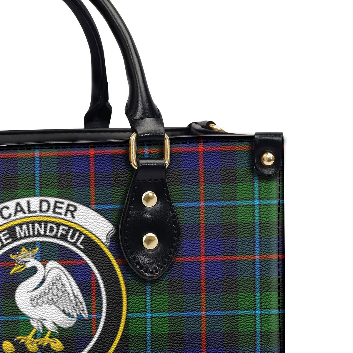 Calder (Calder-Campbell) Tartan Crest Leather Handbag