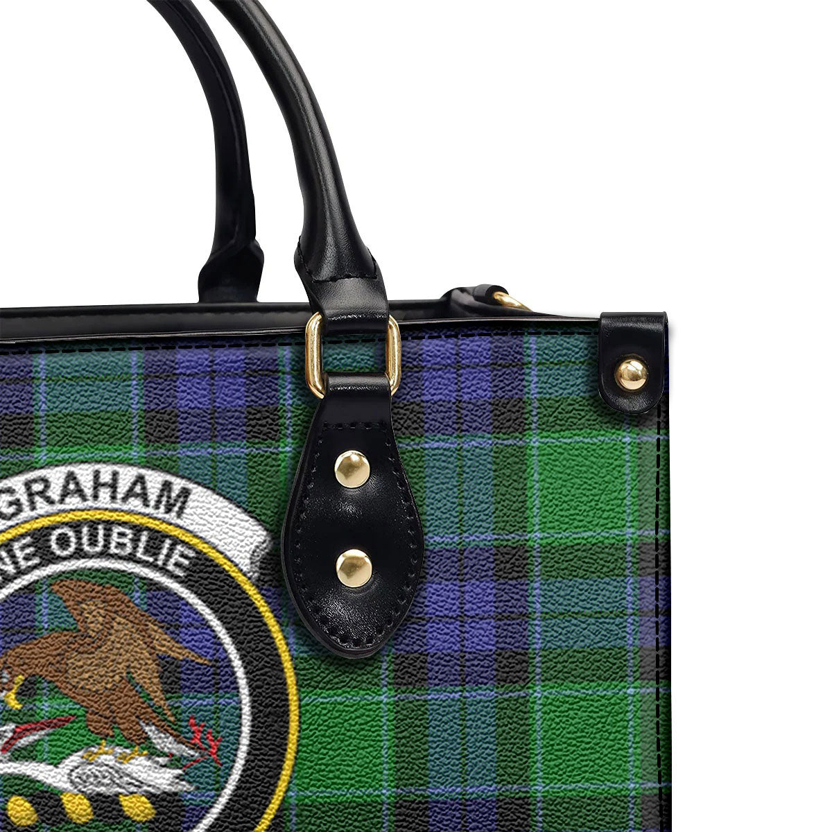 Graham of Menteith Modern Tartan Crest Leather Handbag