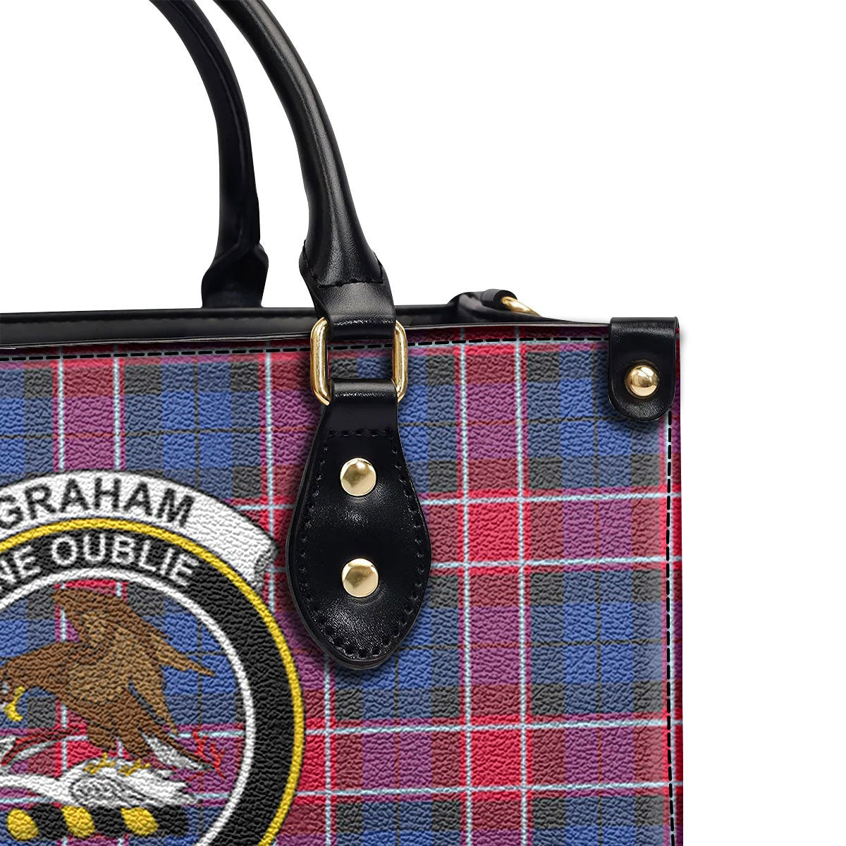 Graham of Menteith Red Tartan Crest Leather Handbag