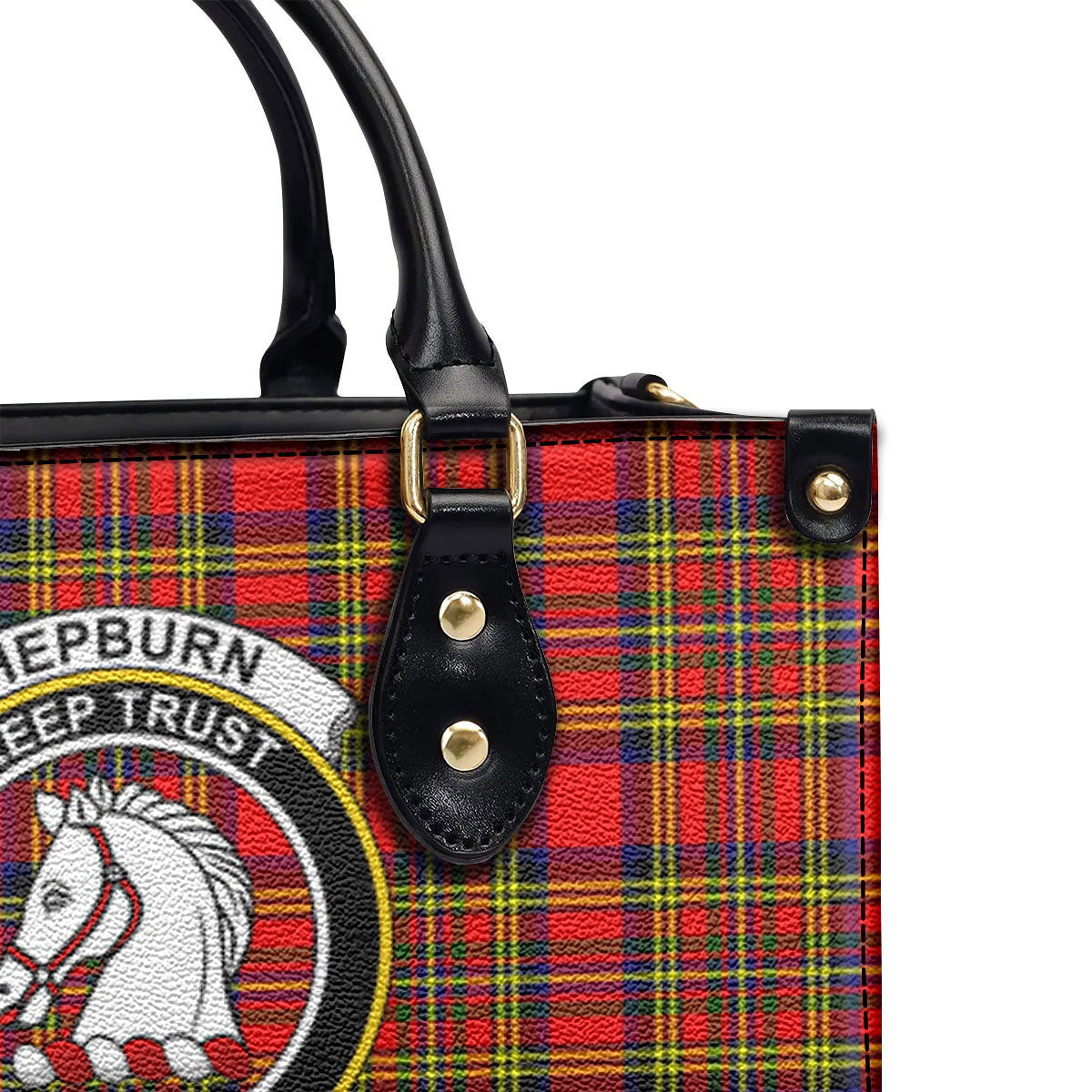 Hepburn Tartan Crest Leather Handbag