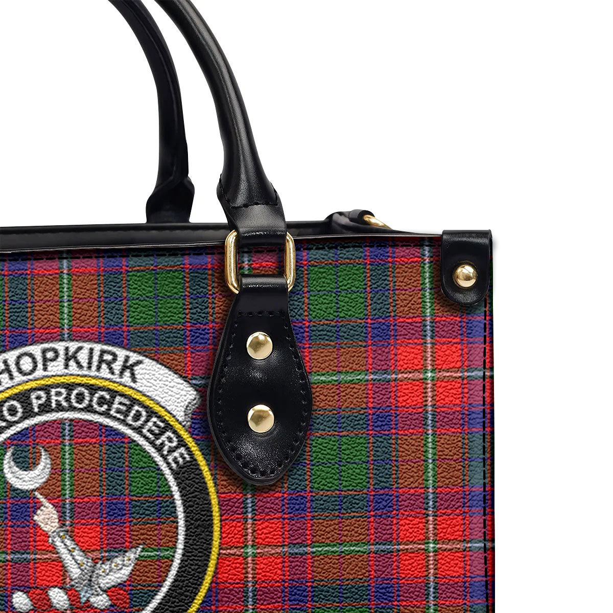 Hopkirk Tartan Crest Leather Handbag