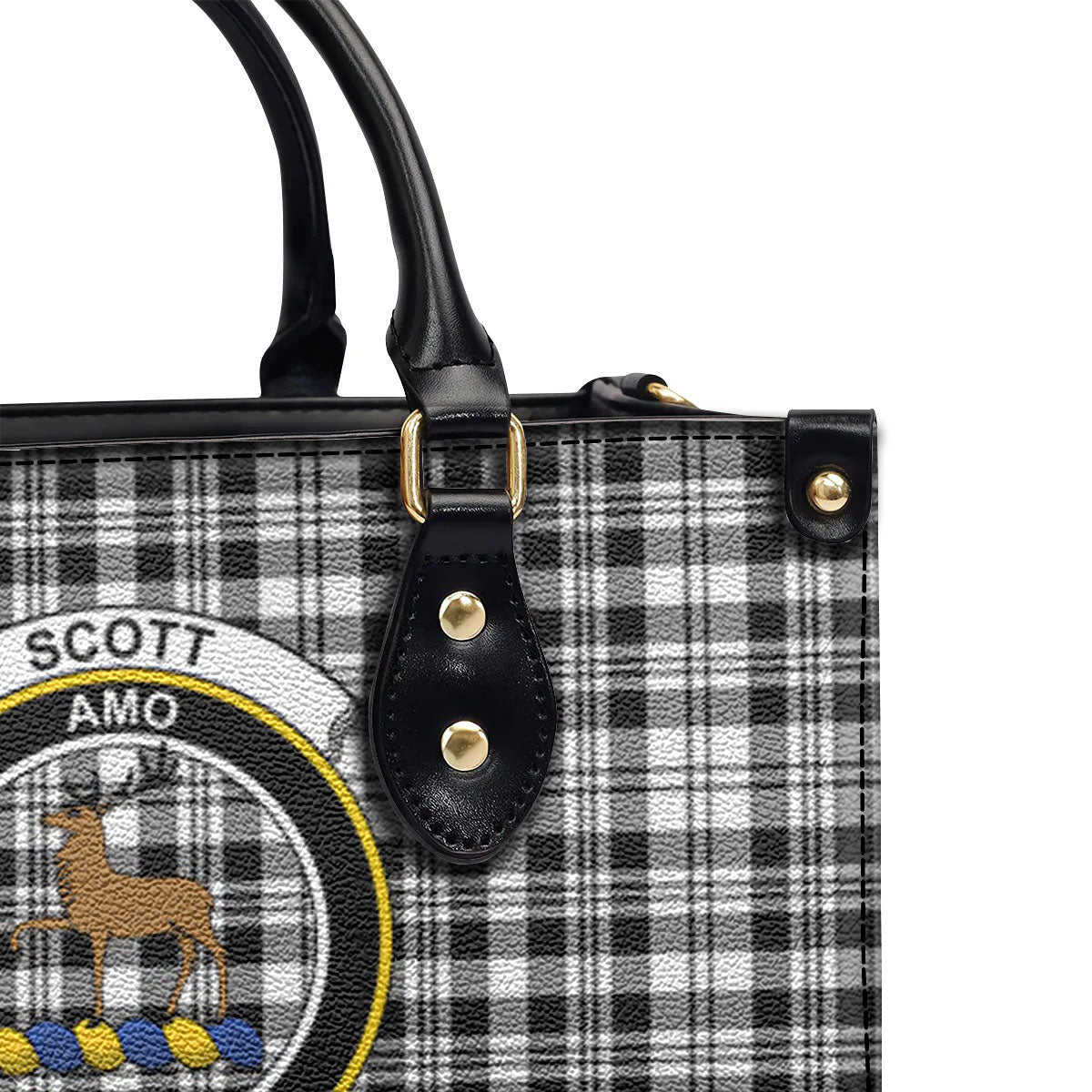 Scott Black & White Modern Tartan Crest Leather Handbag