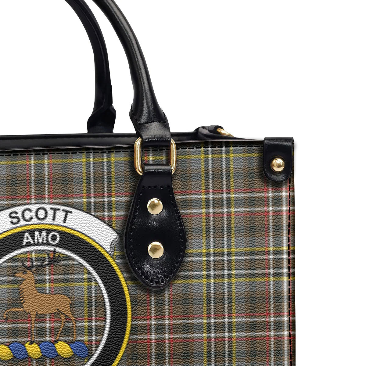 Scott Green Weathered Tartan Crest Leather Handbag