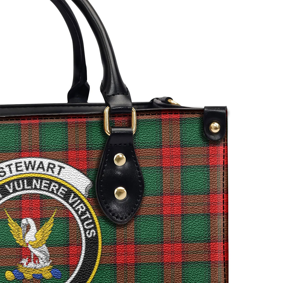 Stewart Atholl Modern Tartan Crest Leather Handbag