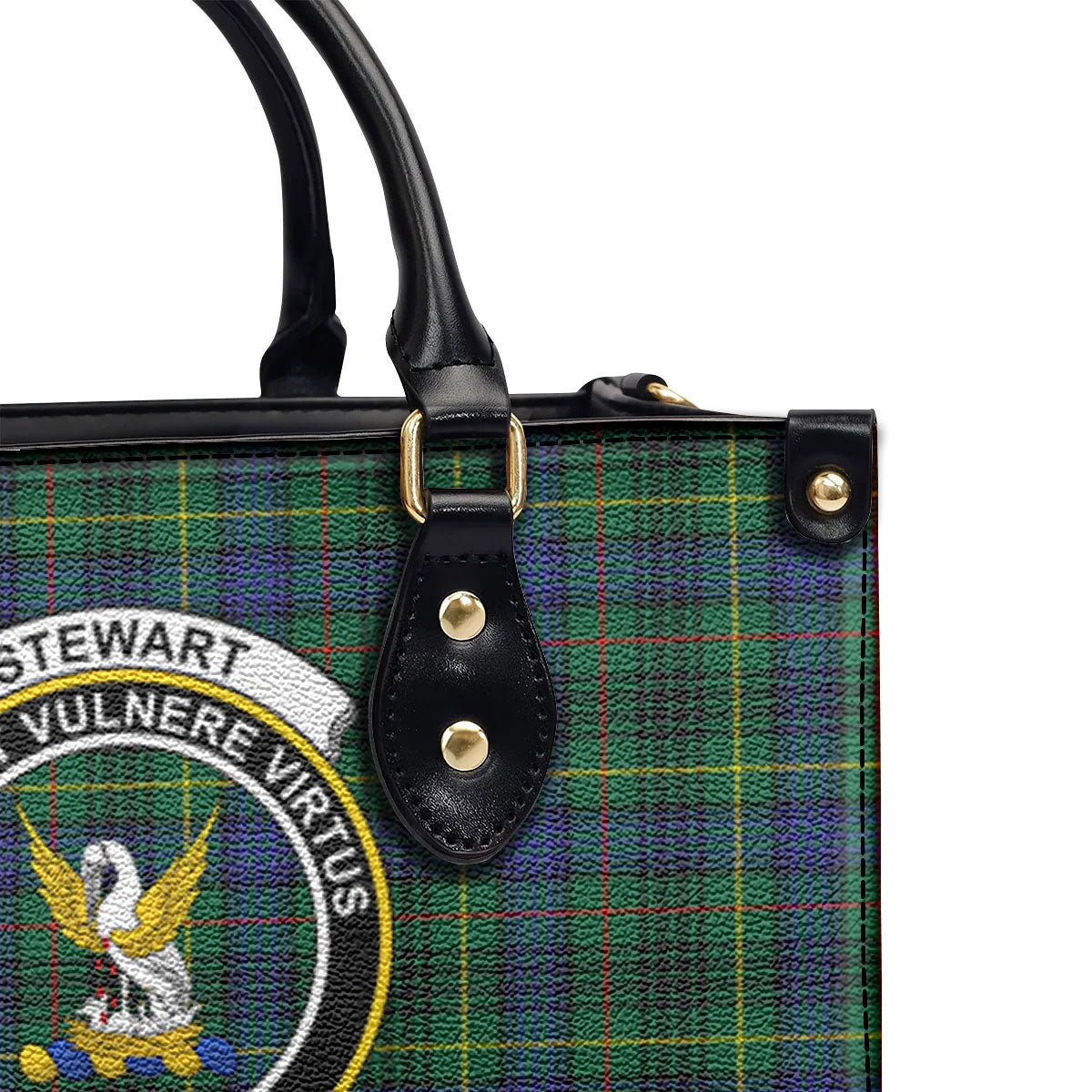 Stewart Hunting Modern Tartan Crest Leather Handbag