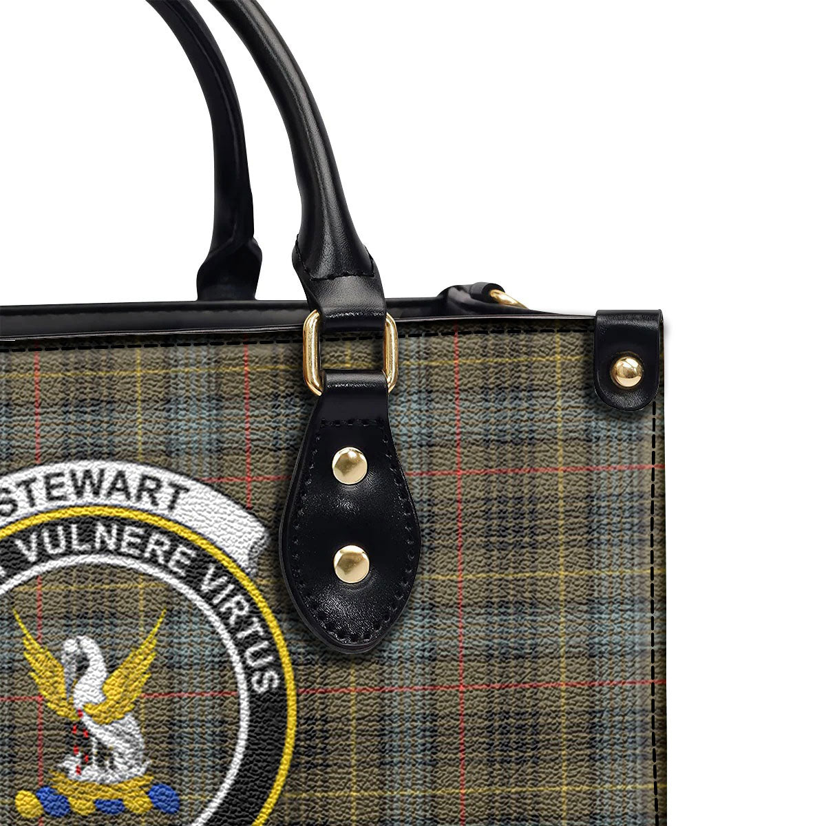 Stewart Hunting Weathered Tartan Crest Leather Handbag