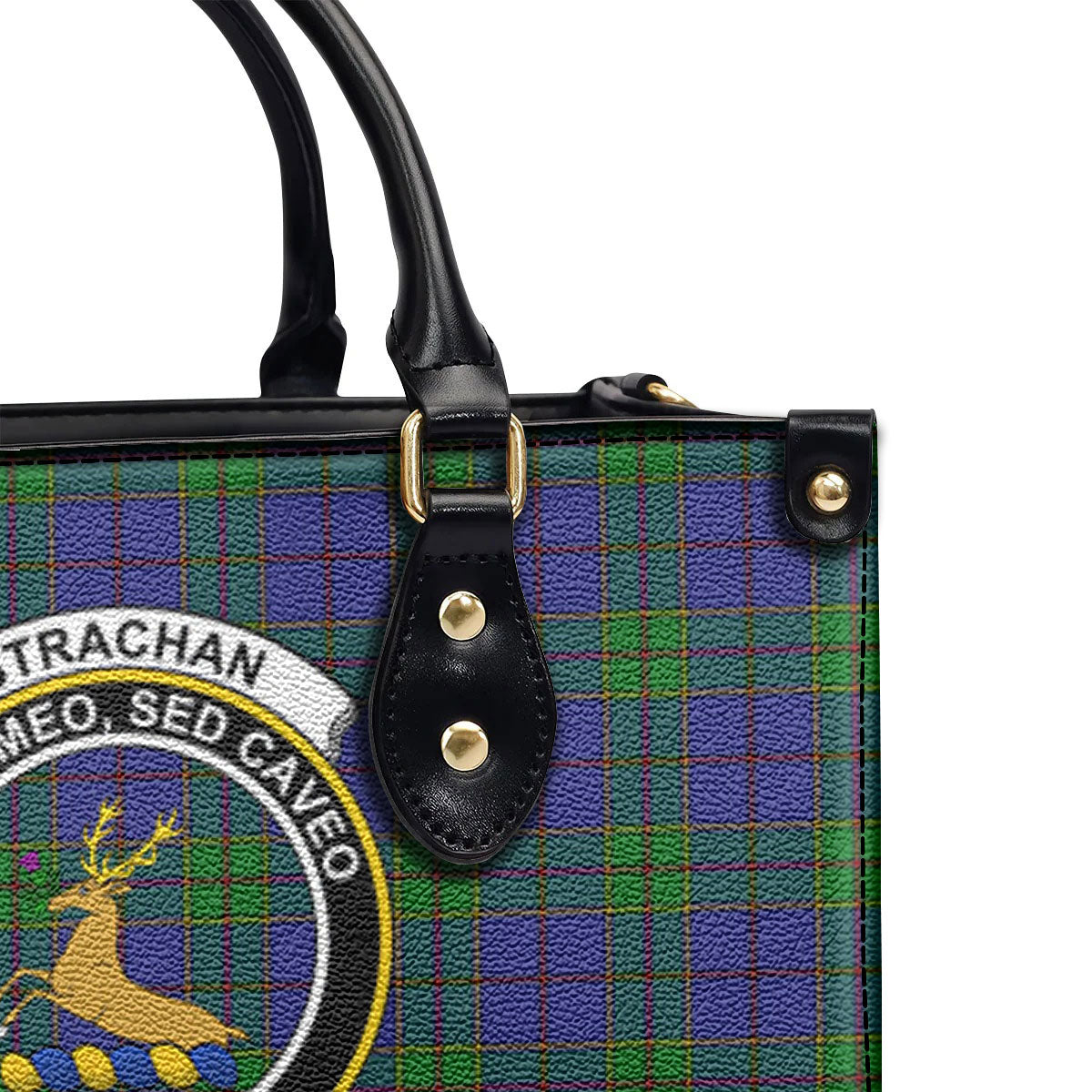 Strachan Tartan Crest Leather Handbag