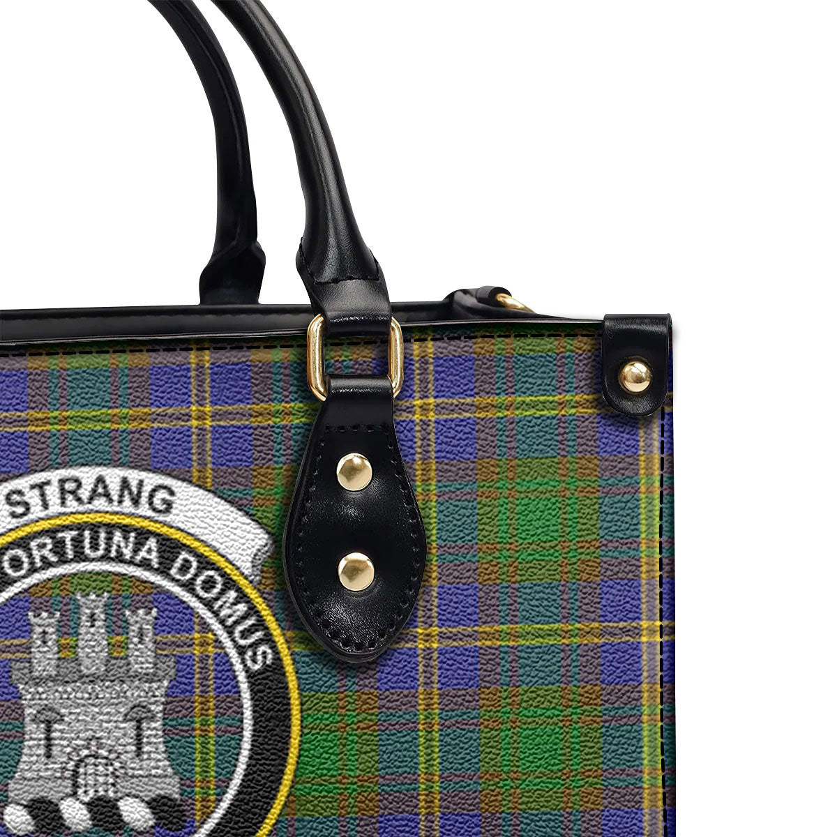 Strang (or Strange) Tartan Crest Leather Handbag