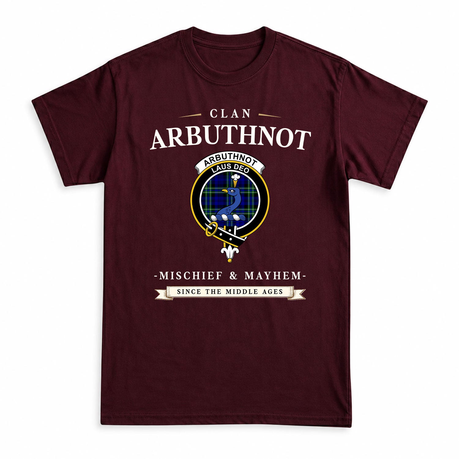 Arbuthnot Modern Tartan Crest Mischief and Mayhem T-shirt