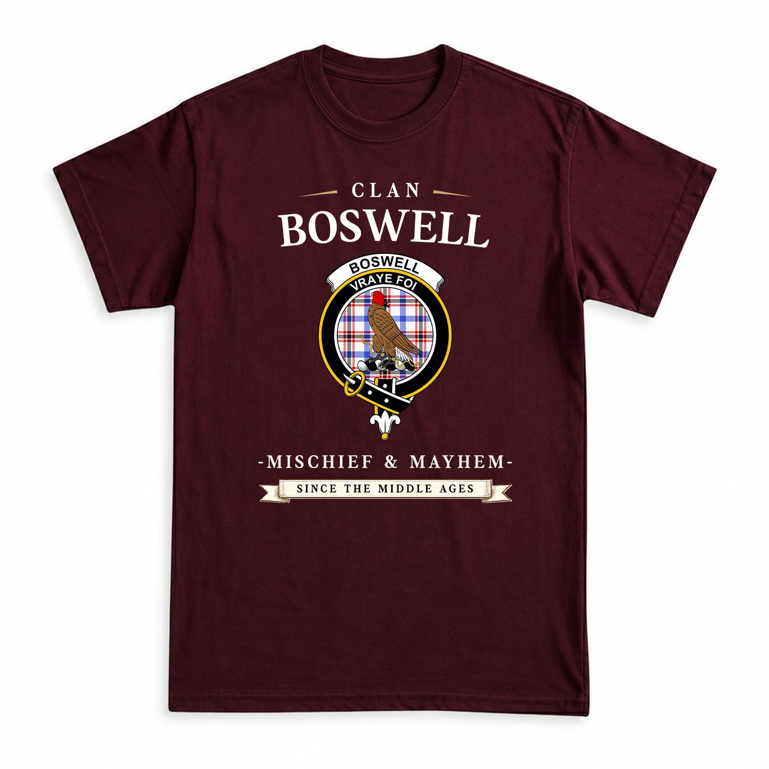 Boswell Modern Tartan Crest Mischief and Mayhem T-shirt