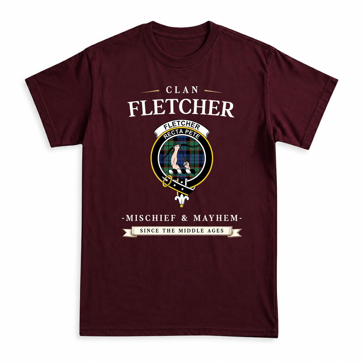 Fletcher Ancient Tartan Crest Mischief and Mayhem T-shirt