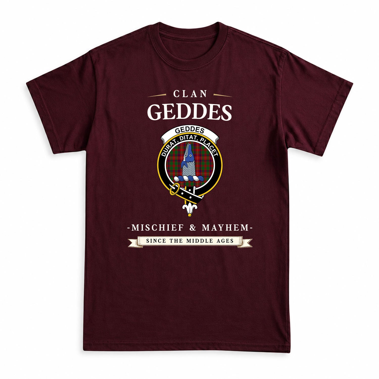 Geddes Tartan Crest Mischief and Mayhem T-shirt