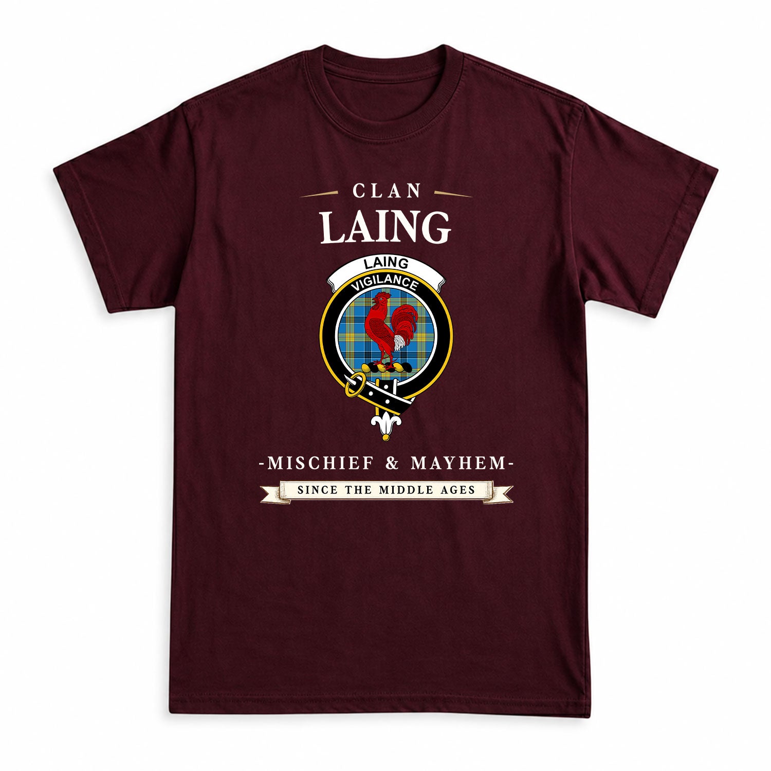 Laing Tartan Crest Mischief and Mayhem T-shirt