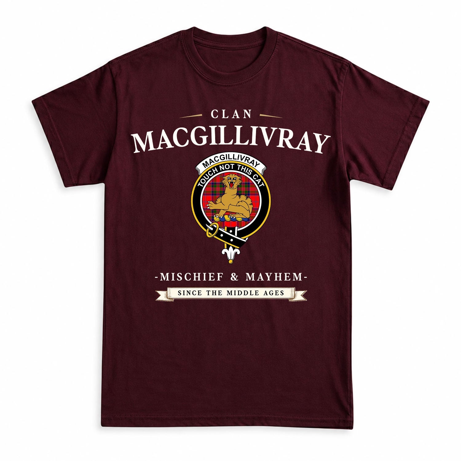 MacGillivray Modern Tartan Crest Mischief and Mayhem T-shirt