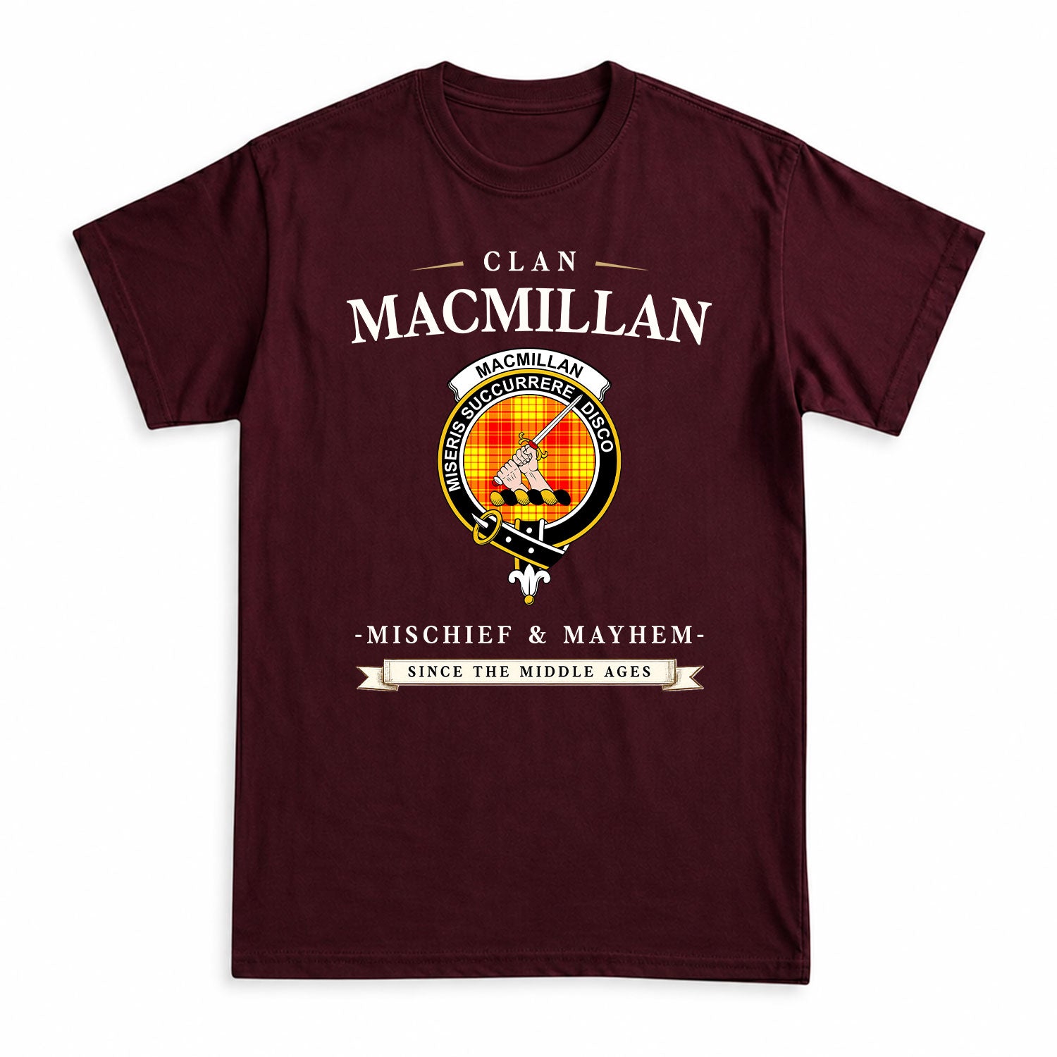 MacMillan Clan Tartan Crest Mischief and Mayhem T-shirt