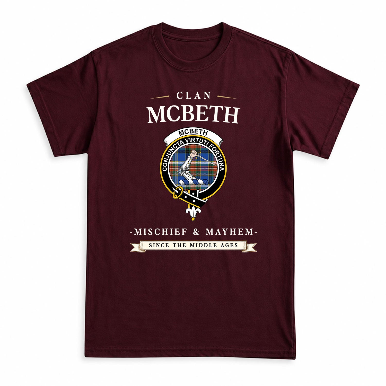 McBeth Ancient Tartan Crest Mischief and Mayhem T-shirt