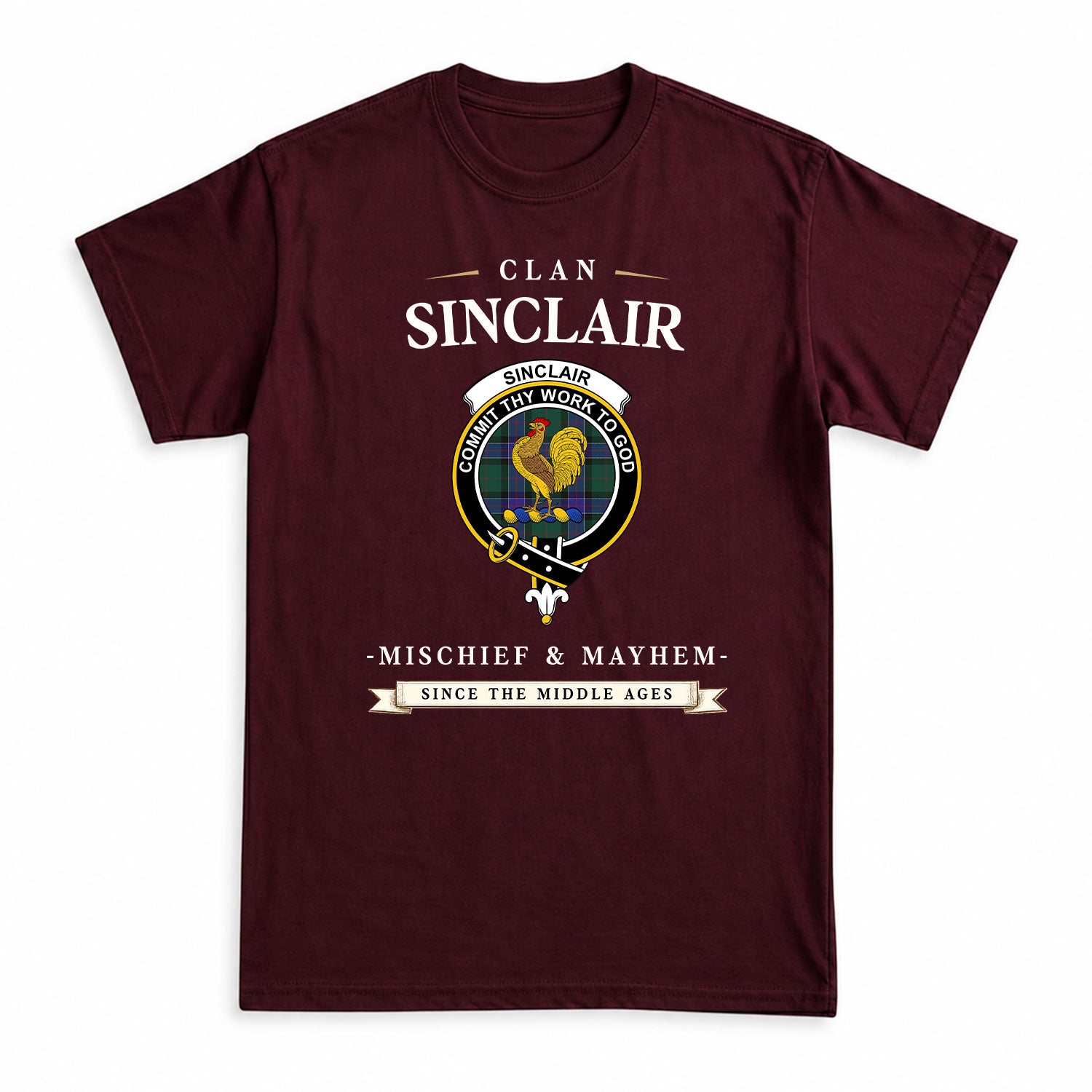 Sinclair Hunting Modern Tartan Crest Mischief and Mayhem T-shirt