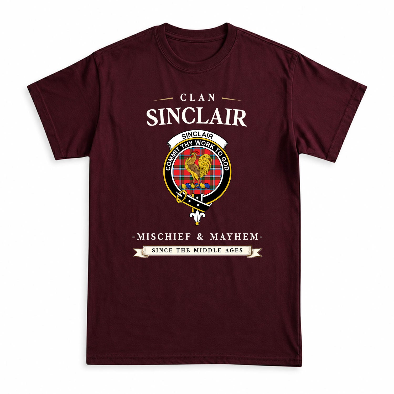 Sinclair Modern Tartan Crest Mischief and Mayhem T-shirt