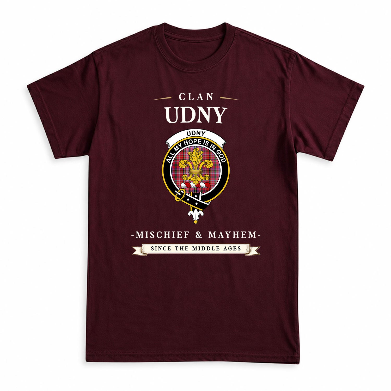 Udny Tartan Crest Mischief and Mayhem T-shirt