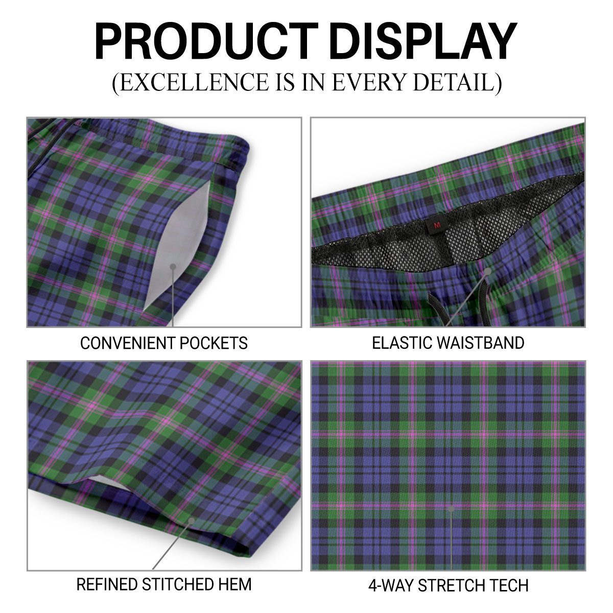 Baird Modern Tartan Crest Men's Beach Shorts