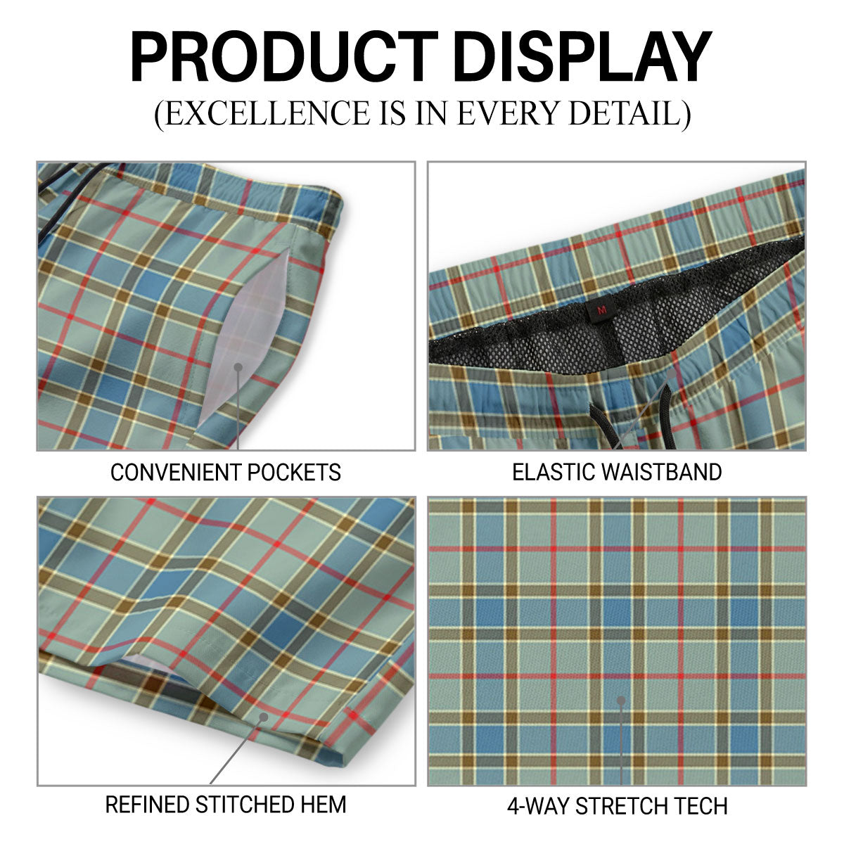 Balfour Blue Tartan Crest Men's Beach Shorts