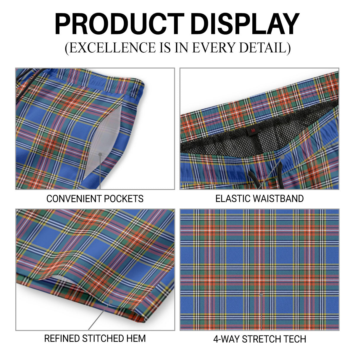 Bethune Ancient Tartan Crest Men's Beach Shorts
