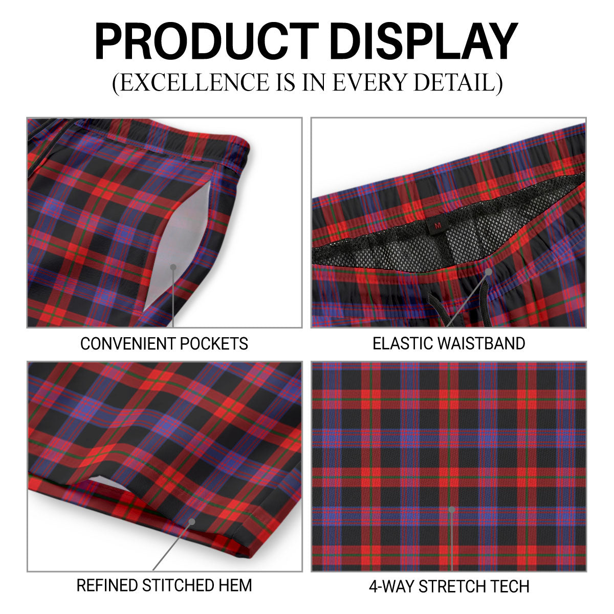 Broun Modern Tartan Crest Men's Beach Shorts