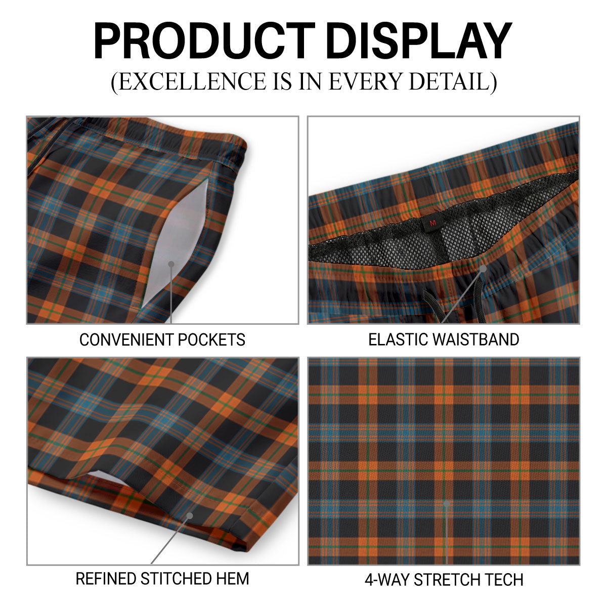 Brown Ancient Tartan Crest Men's Beach Shorts