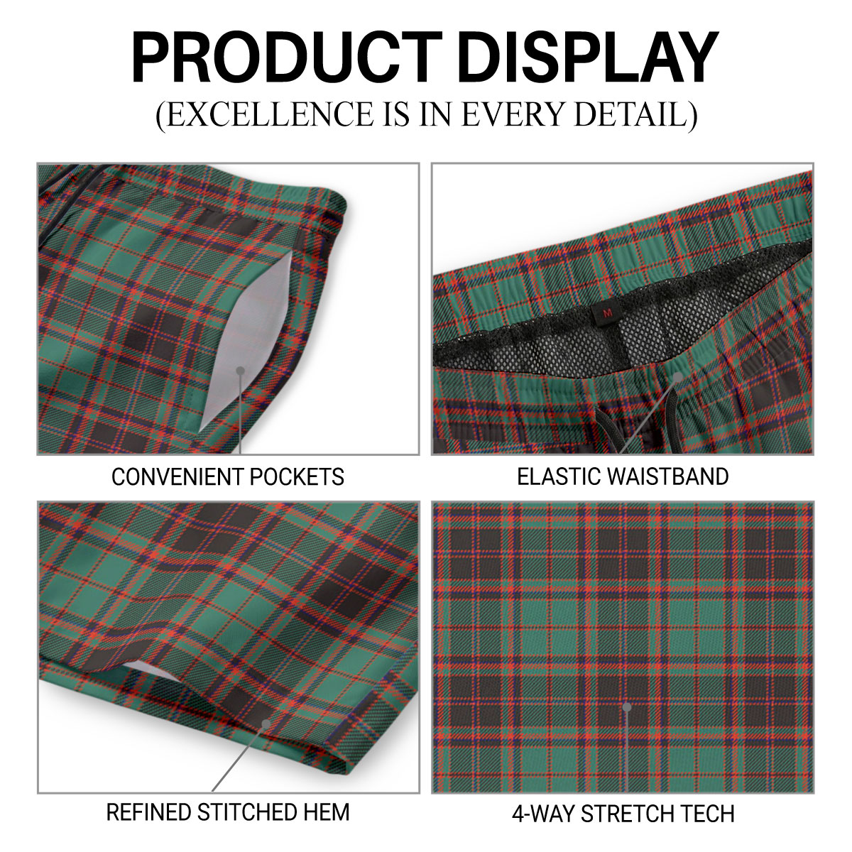 Buchan Ancient Tartan Crest Men's Beach Shorts