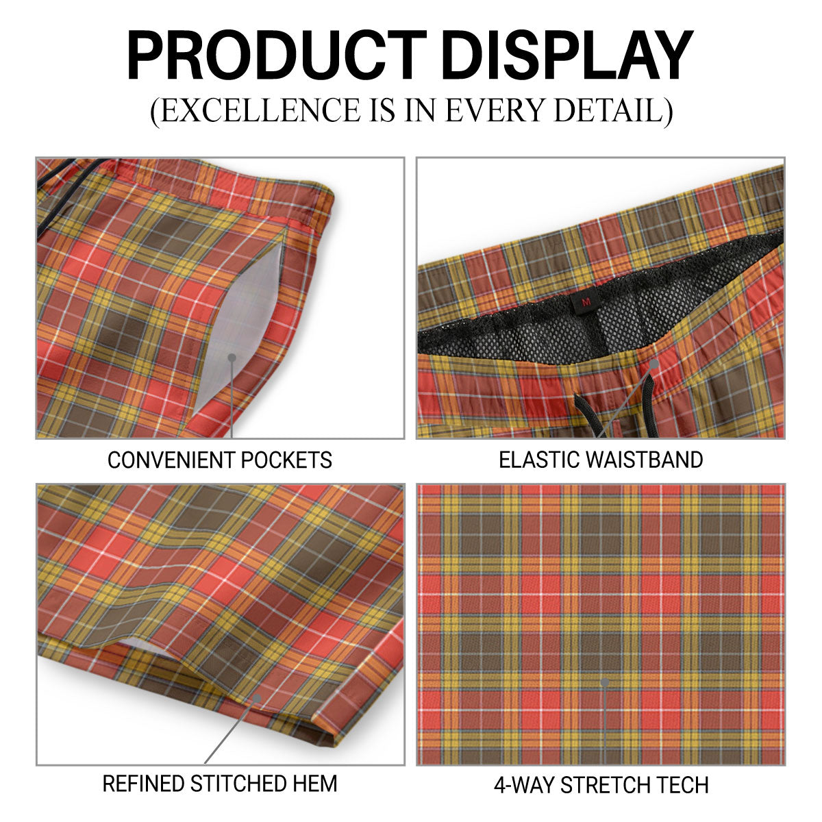 Buchanan Old Set Weathered Tartan Crest Men's Beach Shorts