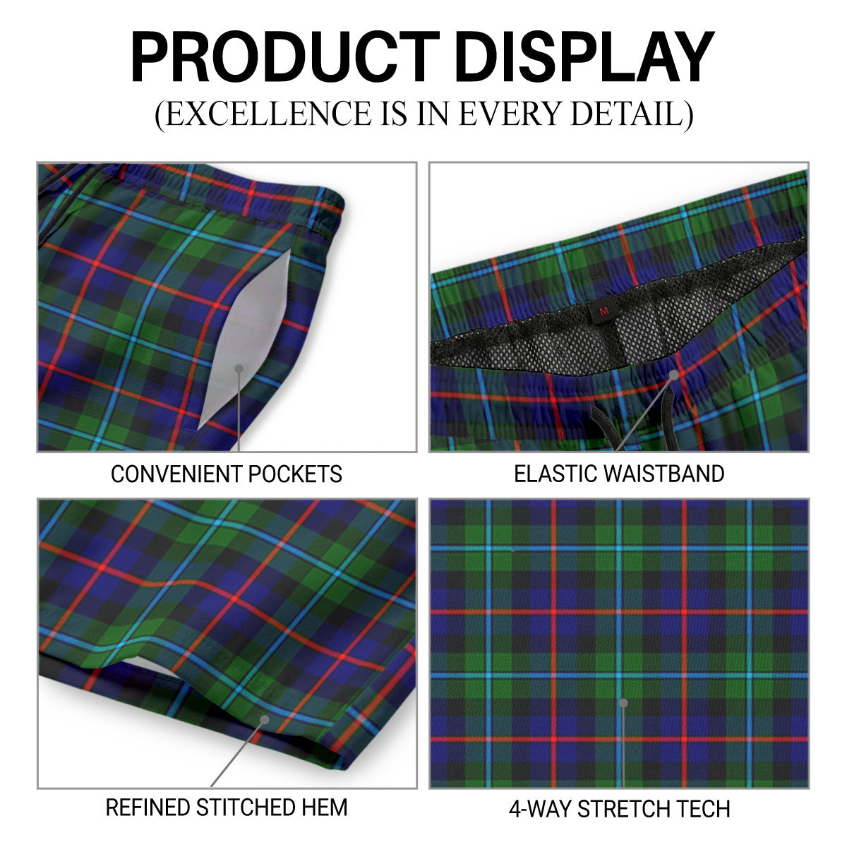 Calder (Calder-Campbell) Tartan Crest Men's Beach Shorts