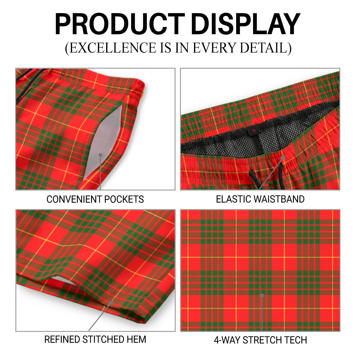 Cameron Modern Tartan Crest Men's Beach Shorts