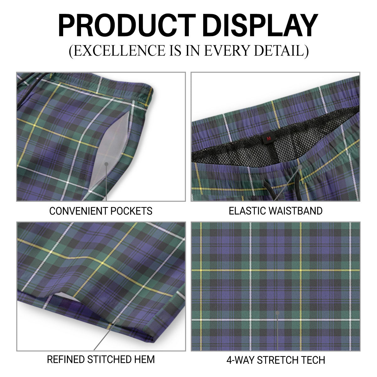Campbell Argyll Modern Tartan Crest Men's Beach Shorts