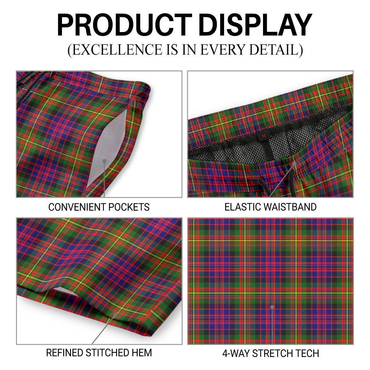 Carnegie Modern Tartan Crest Men's Beach Shorts