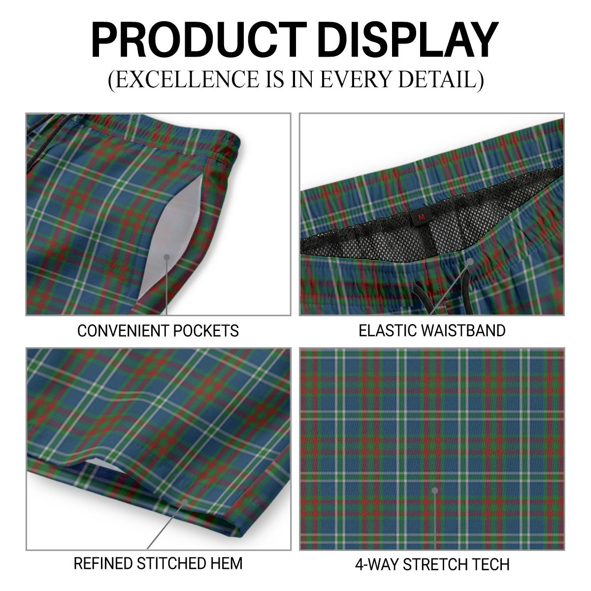 Cathcart Tartan Crest Men's Beach Shorts