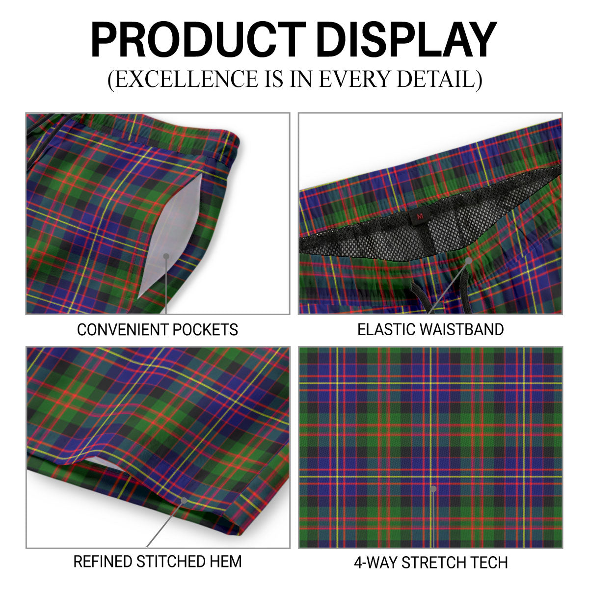 Chalmers Tartan Crest Men's Beach Shorts